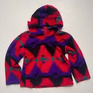 Vtg 90's KIDS Southwestern Aztec Patterned Fuzzy Hoodie / Sz 6X / Jacket